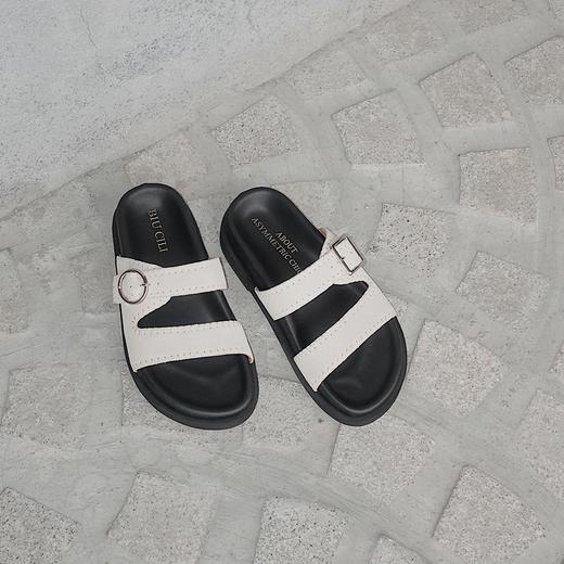 BIUCILI「Lazy summer」原创设计简约牛皮厚底一脚蹬勃肯凉拖鞋女 商品图2