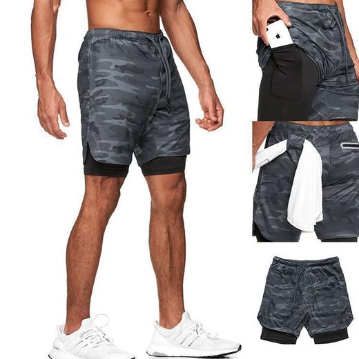 【可以挂毛巾的马拉松短裤！】秒干双层短裤！可插手机！可挂毛巾！多功能马拉松运动健身短裤! 夏季男运动短裤速干假两件健身裤子锻炼户外休闲裤五分裤-LC24AA01 商品图3