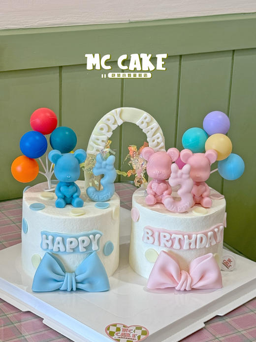 双胞胎生日蛋糕/一起过生日（实际出品粉色熊只有一只） 商品图0