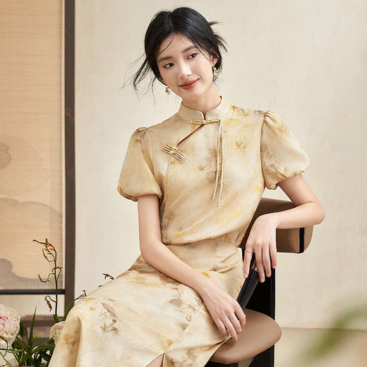 西遇新中式印花短袖连衣裙女夏季新款时尚显瘦优雅文艺长裙子D2241888 商品图2