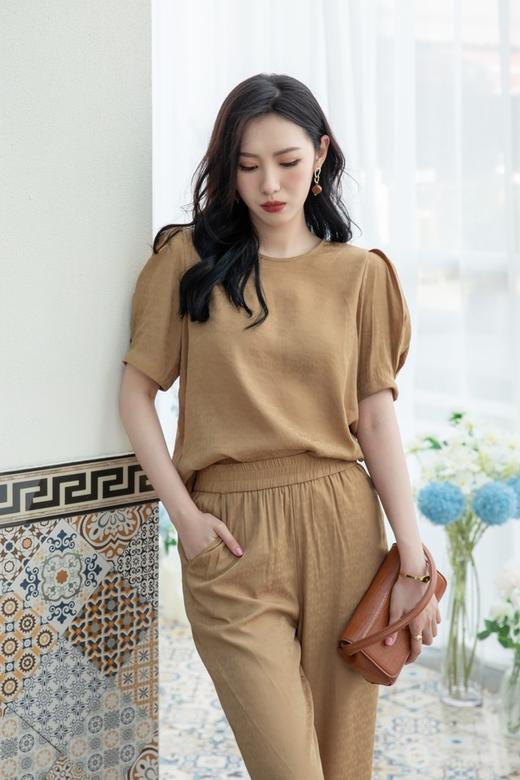 LNNNS 简约气质圆领泡泡袖阔腿裤套装 13086 商品图2