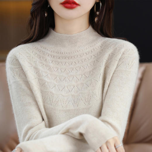 优选丨反季-半高领长袖打底衫女100%羊毛一线成衣镂空外穿XKD105 商品图5