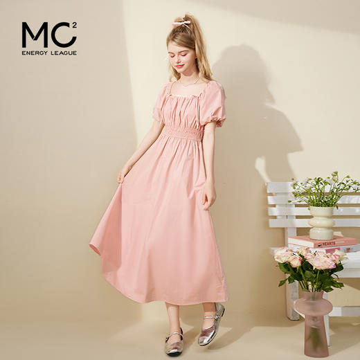 mc2方领双蝴蝶结装饰长款连衣裙女装2024夏季新款甜美减龄风粉色 商品图1