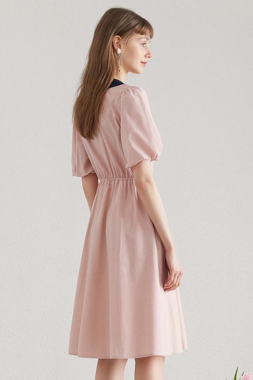 Y.SING衣香丽影 撞色领格子泡泡袖连衣裙 12469 商品图2