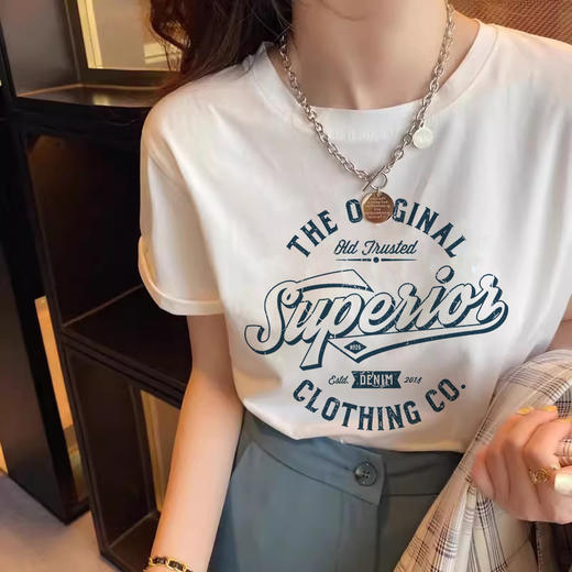 【热卖中！69.9/任选两件】百搭推荐纯棉重磅加厚白色短袖圆领T恤女装半袖2024夏季新款宽松，十分减龄显气质，能个性、能随意，可以通过和不同的单品融合搭出想要的风格哦。ry 商品图13