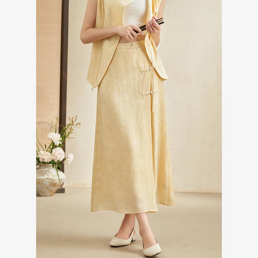 新中式国风古朴淡雅肌理套装女夏季立领马甲搭半裙两件套V2241886 商品图4