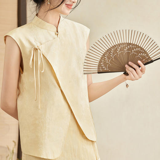 新中式国风古朴淡雅肌理套装女夏季立领马甲搭半裙两件套V2241886 商品图2