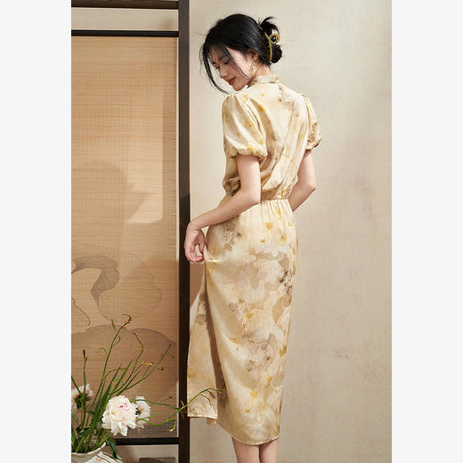 西遇新中式印花短袖连衣裙女夏季新款时尚显瘦优雅文艺长裙子D2241888 商品图4