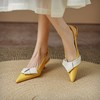 【预售5天】新款羊皮尖头拼色细跟仙女鞋子一字扣带中跟显瘦气质包头凉鞋DTN&A763-5 商品缩略图4