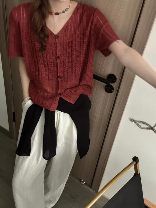 韩系V领天丝开衫 商品图1