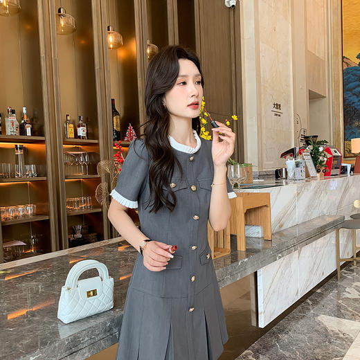 [奢姿轻奢系列]气质压褶连衣裙大码女装夏季新款胖妹妹拼接裙子8942890089【1】 商品图4