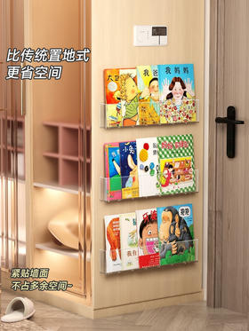 【赠送无痕贴】免打孔墙上书架挂墙过道门后置物架壁挂透明亚克力儿童绘本展示架