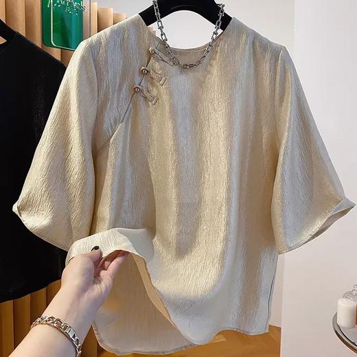 【胖mm大码女装】夏季短袖t恤女 高级感新中式国风潮流上衣  商品图6