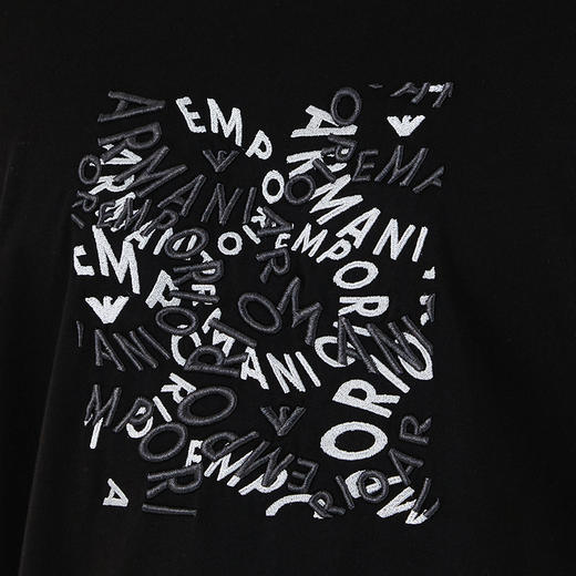 EMPORIO ARMANI 阿玛尼 男士字母徽标刺绣棉质圆领短袖T恤 黑色 3D1TG3 1JPZZ 0056 商品图3