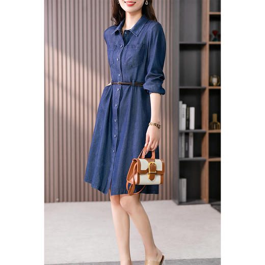 87891原形牛仔连衣裙女中长款2024春夏季新款韩版高级感气质收腰a字裙 商品图1