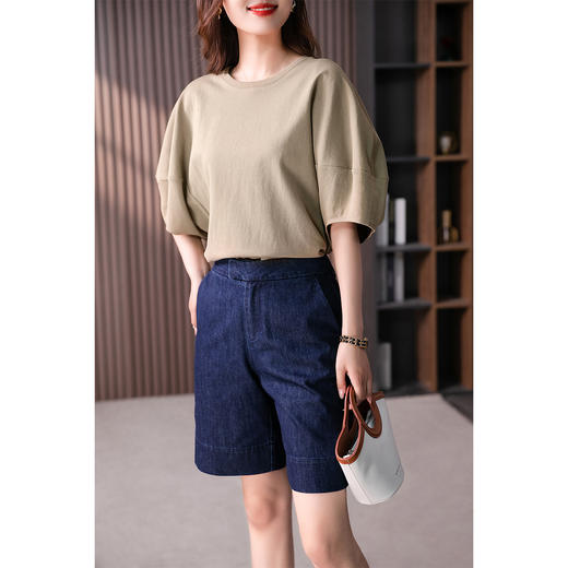 89137原形设计感小众灯笼袖短袖T恤女2024夏季新款宽松减龄休闲上衣 商品图3