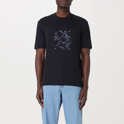 EMPORIO ARMANI 阿玛尼 男士字母徽标刺绣棉质圆领短袖T恤 深蓝色 3D1TG3 1JPZZ 09R1 商品图1