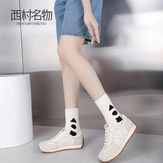 西村名物22024新款女款夏季内增高厚底透气运动鞋百搭复古德训鞋T24CM38351 商品图2