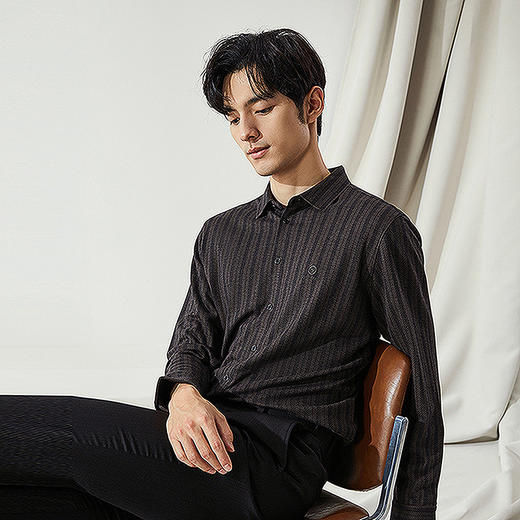 【高端系列】柒牌长袖衬衫男2024秋冬新款含羊毛条纹提花休闲衬衣127A70160 商品图1