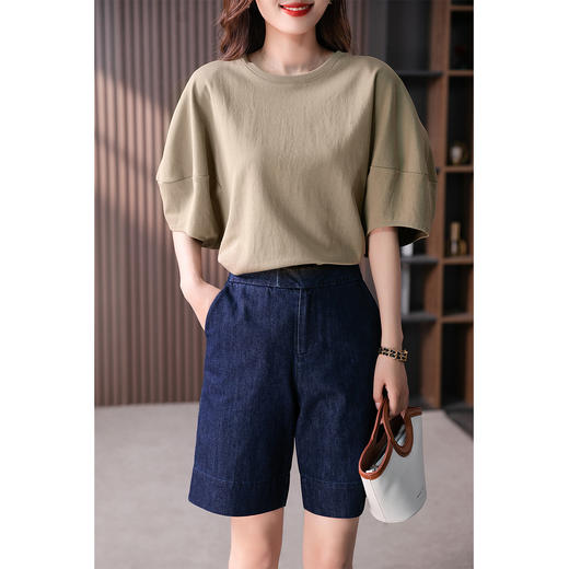 89137原形设计感小众灯笼袖短袖T恤女2024夏季新款宽松减龄休闲上衣 商品图2