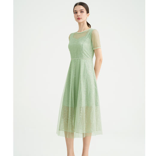 司歌蕾丝薄荷曼波绿连衣裙短袖收腰A89M009 商品图4
