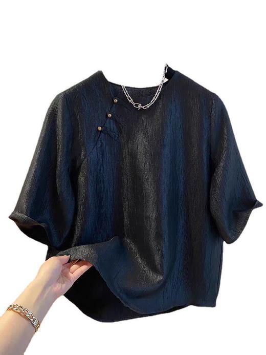 【胖mm大码女装】夏季短袖t恤女 高级感新中式国风潮流上衣  商品图4