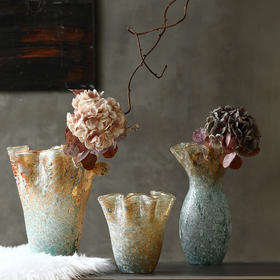 创意仿古褶子手工波浪口白菜玻璃花瓶家居软装台面水培果盘摆件