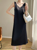 【赫本风无袖V领吊带连衣裙】中长款a字背心内搭裙 仿真丝西装打底裙  商品缩略图1