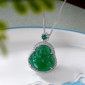 子佩集S925银玉髓笑颜弥勒套链【DZ016881】纯银绿玉髓项链佛2406