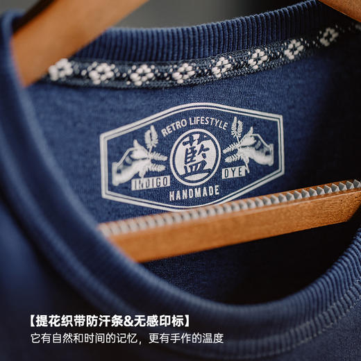 工装优选 植物蓝染古布拼接口袋T恤美式复古indigo纯棉上衣男夏季 商品图2