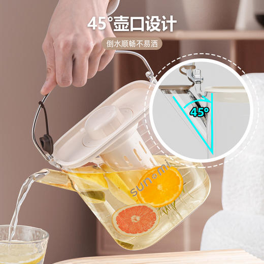 【1.2L大容量！孙小美手提冷水壶】夏日冷水壶果汁壶高级感奶油风 过滤网可拆卸 大口径壶口易清洗 持握手感舒服 食品级PET+⁫ABS+⁢PP+‪201不锈钢条+⁭硅胶_ZSY 商品图3