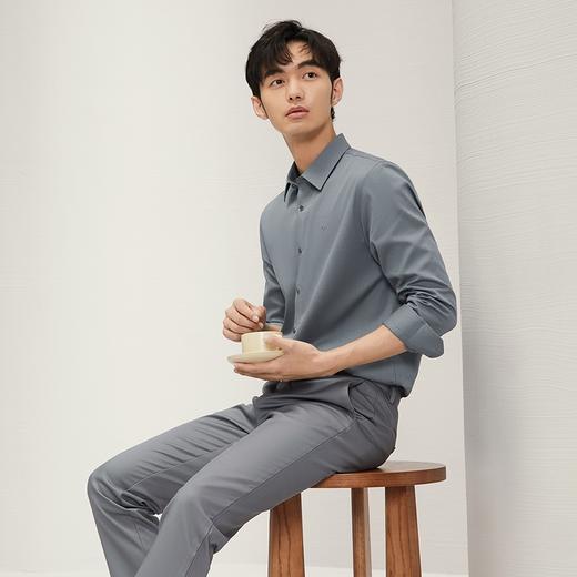 【含莫代尔】柒牌长袖方领衬衫男士春秋新款商务休闲格纹提花衬衣127A70910 商品图1