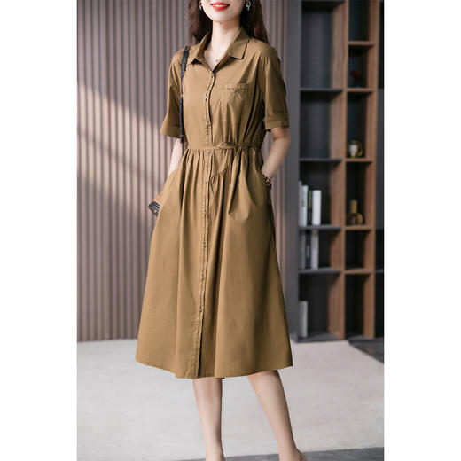 89061原形法式气质衬衫连衣裙女夏季2024新款韩版系带收腰显瘦A字裙 商品图3