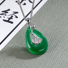 子佩集S925银玉髓夏荷清风套链【DZ014203】纯银绿玉髓项链水滴荷花2406