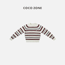 COCO ZONE撞色条纹羊毛织长袖毛衣慵懒风针织上衣23C30407