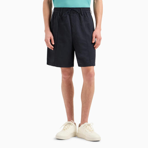 EMPORIO ARMANI 阿玛尼 男士亚麻合身系带腰纯色百慕大短裤 蓝色 3D1PH7 1K2WZ 0920 商品图1