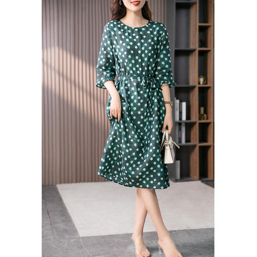 89012原形气质波点苎麻连衣裙女2024春夏季新款韩版设计感收腰中长裙子 商品图4