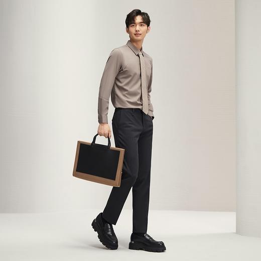 【含莫代尔】柒牌长袖方领衬衫男士春秋新款商务休闲格纹提花衬衣127A70910 商品图3