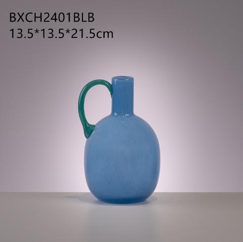 法式中古单耳玻璃花瓶ins氛围桌面电视柜软装酒店装饰水培彩色瓶 商品图4