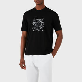 EMPORIO ARMANI 阿玛尼 男士字母徽标刺绣棉质圆领短袖T恤 黑色 3D1TG3 1JPZZ 0056