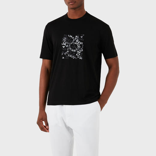 EMPORIO ARMANI 阿玛尼 男士字母徽标刺绣棉质圆领短袖T恤 黑色 3D1TG3 1JPZZ 0056 商品图0
