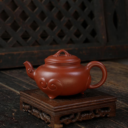 佘秋丽三脚如意壶 大红袍 宜兴紫砂原矿茶壶紫砂壶功夫茶泡茶壶茶具仿古 商品图0