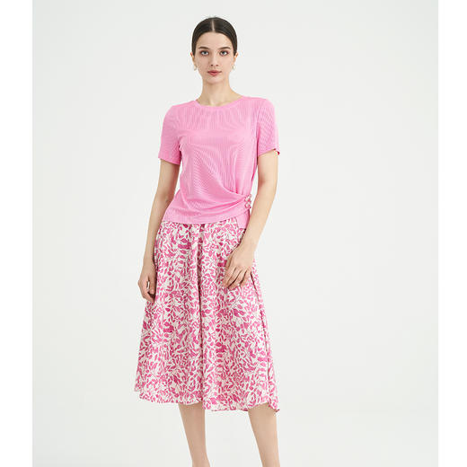 司歌弹力圆领短袖T恤不对称上衣休闲显瘦T891139Y 商品图2