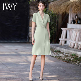 IWY/绿色短袖西装连衣裙女夏季新款职业套装ol高端品牌裙子Q926-G