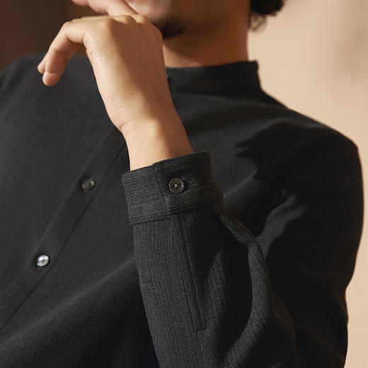 【中华立领】柒牌男士长袖衬衫2024秋冬新款时尚休闲双面磨毛衬衣127A70080 商品图2