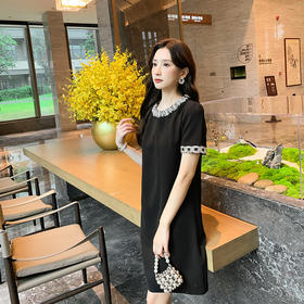 [奢姿轻奢系列]大码女装2025夏季钉珠设计裙子胖妹妹时尚连衣裙8942890105