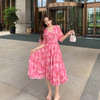 奢姿大码女装2024夏季减龄印花裙子胖妹妹雪纺V领七分袖连衣裙9942860156/ 商品缩略图1