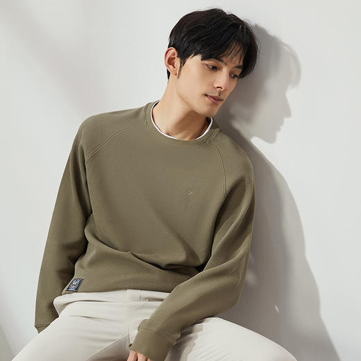 【抗静电】柒牌假两件卫衣男2024秋季新款华夫格套头圆领休闲上衣127W70400 商品图1