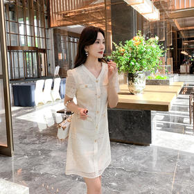 【清仓超15天不保价】奢姿2025年夏季新款大码女装气质V领裙子胖妹妹蕾丝绣花连衣裙9942826439【1】