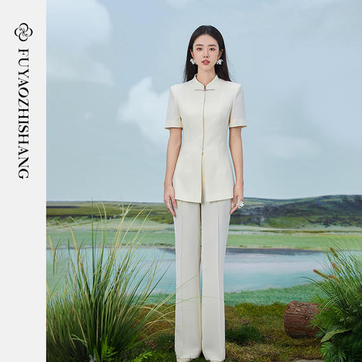 IWY/扶摇系列 米白色夏季国风时尚新中式改良西装套装FYCP356 商品图3